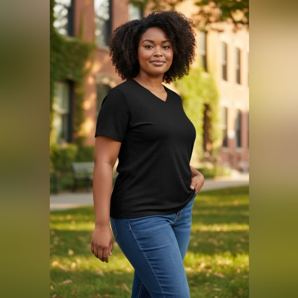 Lane Bryant Black V-Neck Short Sleeve Sweater